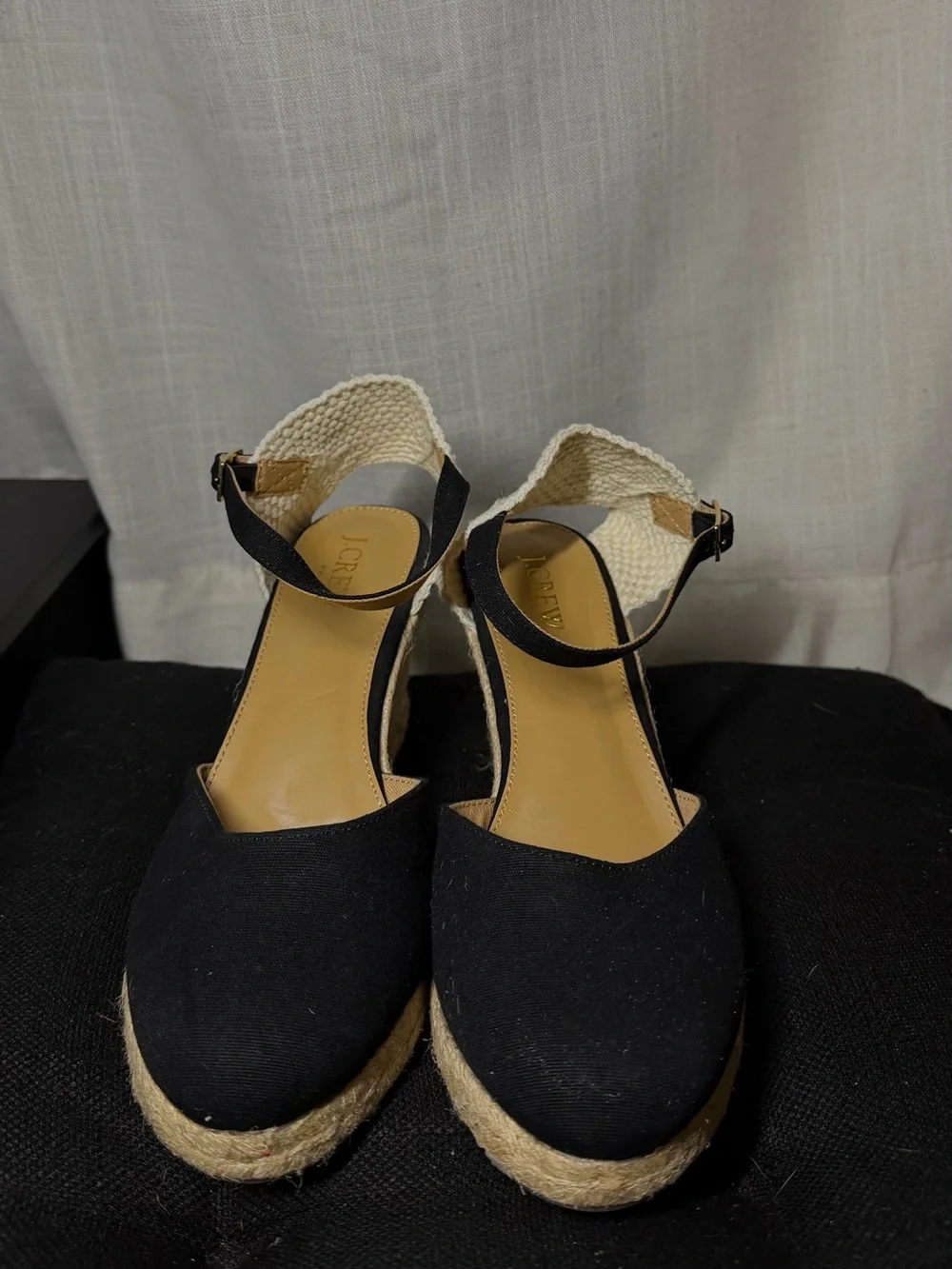 J. Crew Black Espadrille Wedge Ankle-Strap Sandals